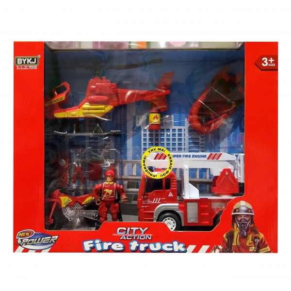 City action fire truck - Πυροσβεστικό όχημα με μηχανή, ελικόπτερο, βάρκα